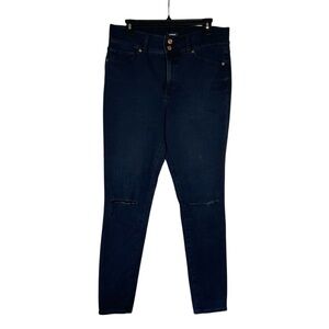 Express Skinny High Rise 4 Way Hyper Stretch Distressed Dark Blue Women Size 12L